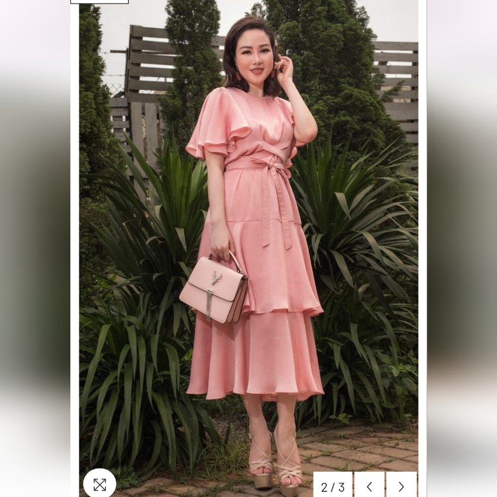 Sarah Luton Pink Ruffle Dress With Tie Belt - Picture 2 of 14